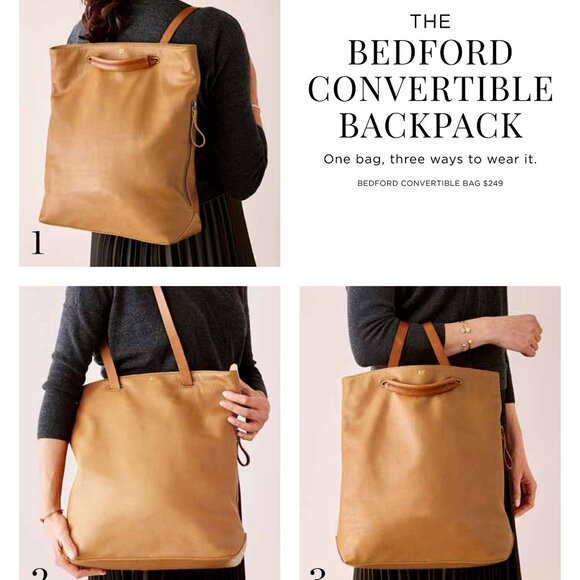 Mark & Graham Bedford Convertible Backpack Purse in Tan Leather Bag - Picture 1 of 7